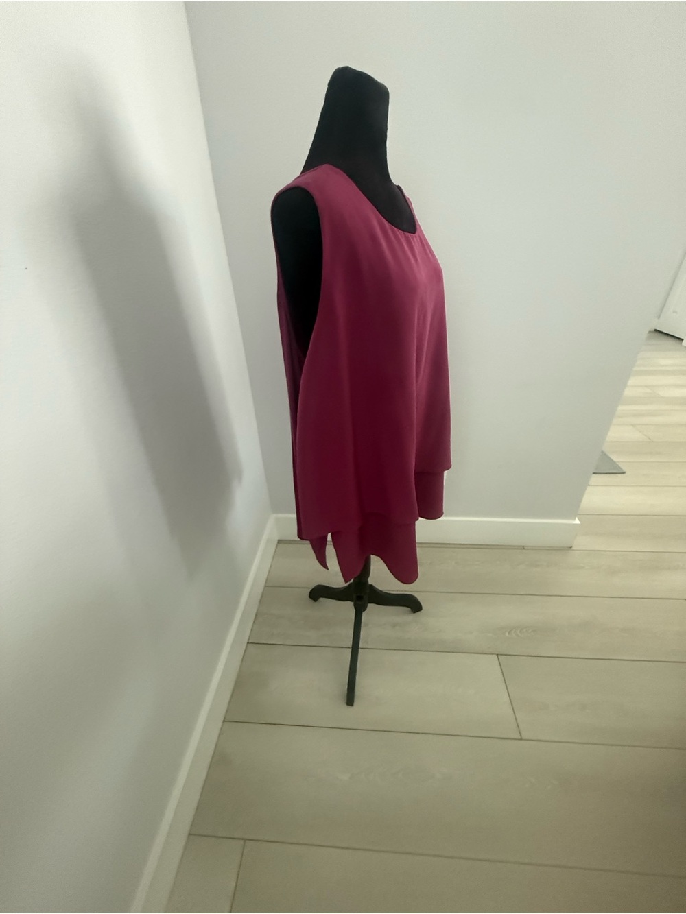 DG2 by Diane Gilman Sleeveless Asymmetrical Layered Dress in Magenta#C18